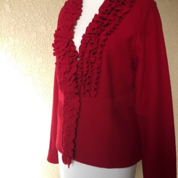 Alfani V-Neck Ruffle Detail‎ Women's Size Large Red Cardigan - Picture 3 of 5
